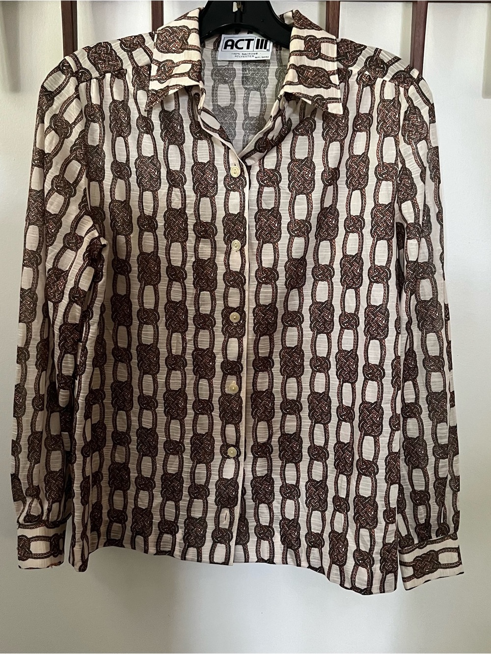 Vintage Act III long sleeve polyester button down shirt blouse S As is